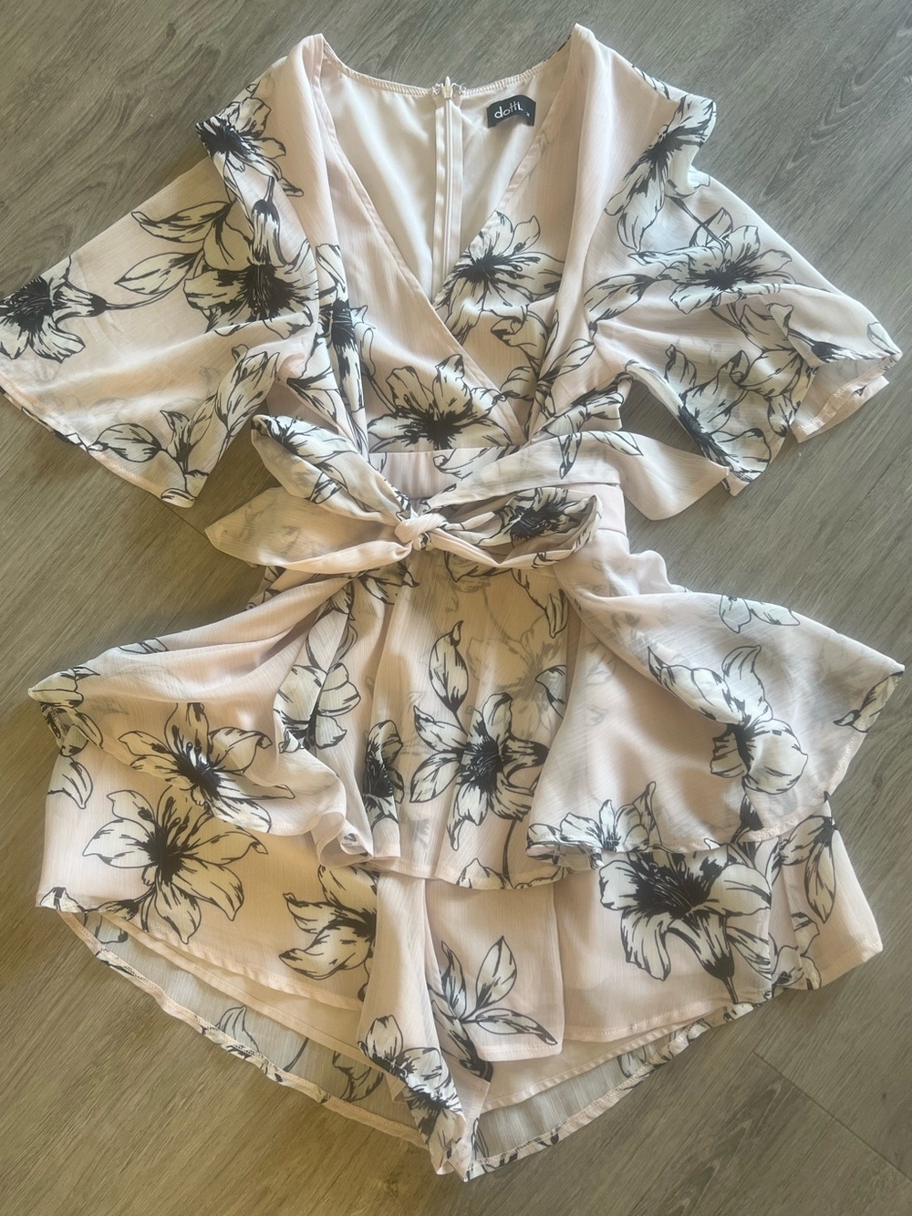 Dotti Blush Floral High-Low Romper Dress | V-Neck Wrap Style Skort Dress